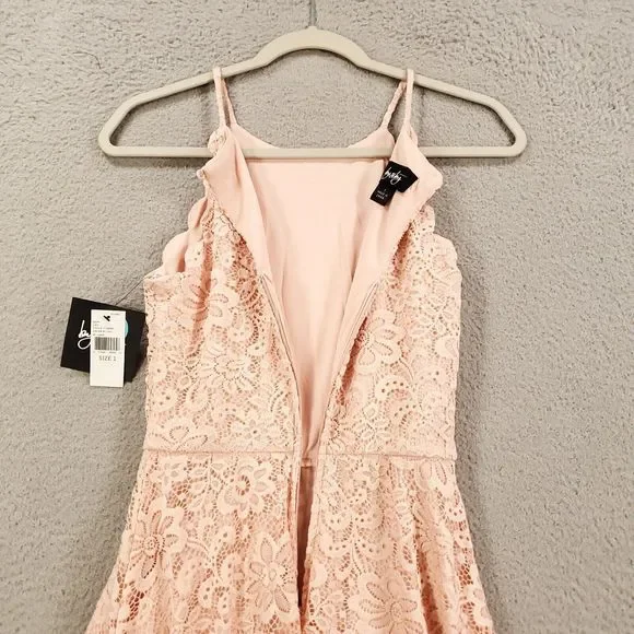 New By & By Dress Juniors 1 Blush Pink Lace Sheer Lined Back Zip - Picture 15 of 15